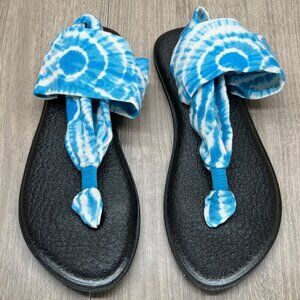 SANUK Sandals Womens Size 7 Yoga Sling 2 Tie Dye Thong Yoga Mat Fabric Blue